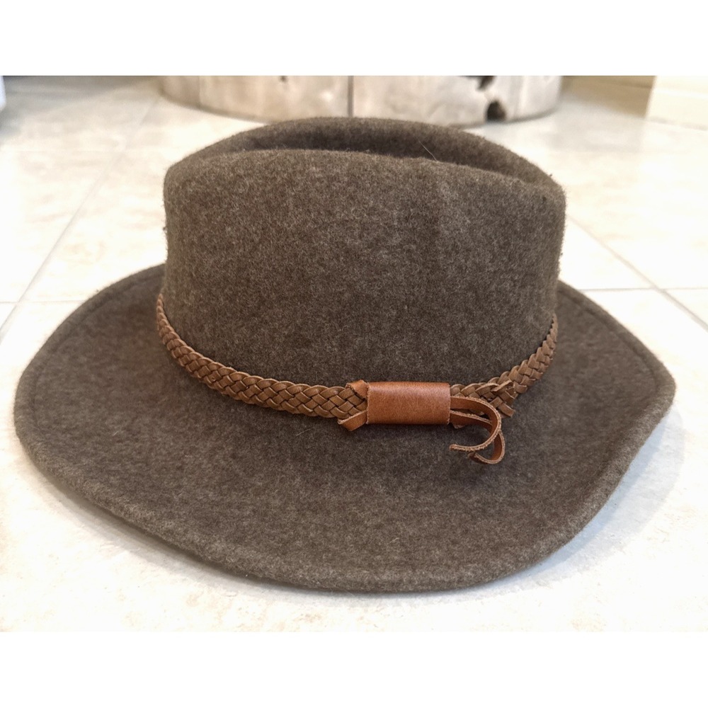 Leisure Felt Hat 100% Wool Size M Brown Leather Braid Trim USA Western Outdoors
